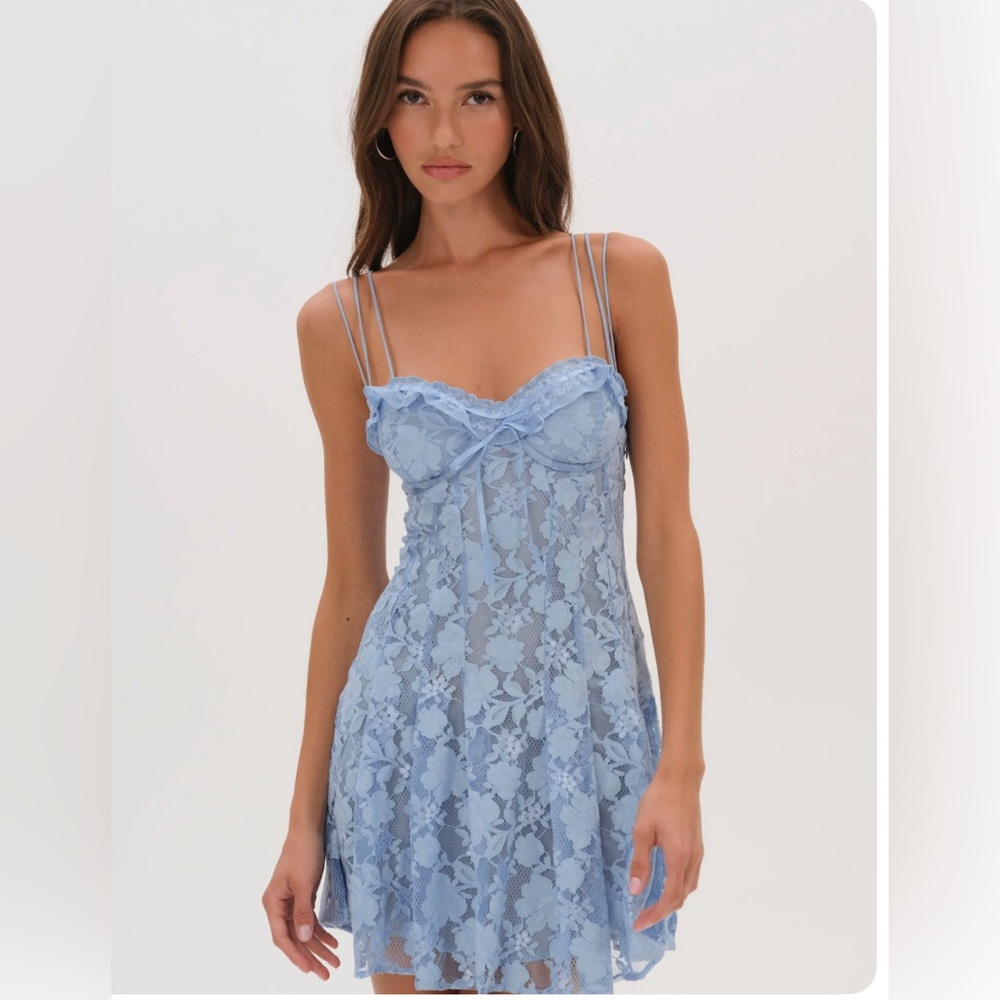 For Love And Lemons Blue Lace Mini Dress